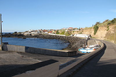 Scenic view of sea against clear blue sky