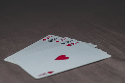 Close-up of playing cards on table