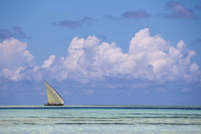 Sailboat in sea against sky