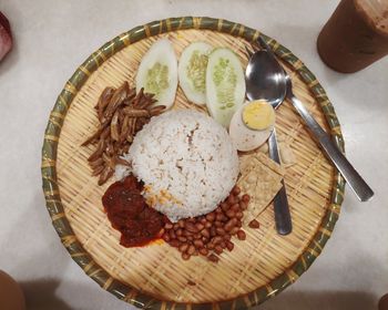 High angle view of breakfast in plate