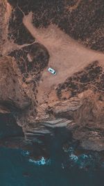 High angle view of rock formations on land