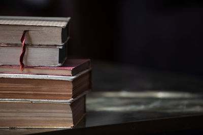 Close-up of books on table