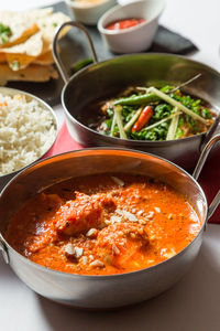 High angle view of food in bowl on table