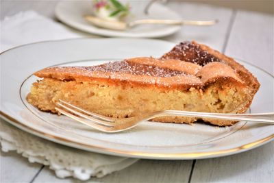 Close-up of cake in plate on table