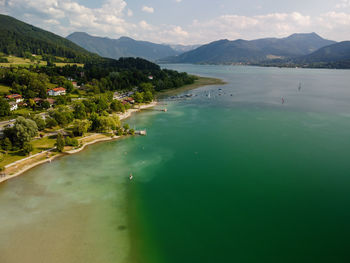 Scenic view of sea and mountains