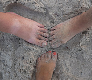 Low section of person hand on sand