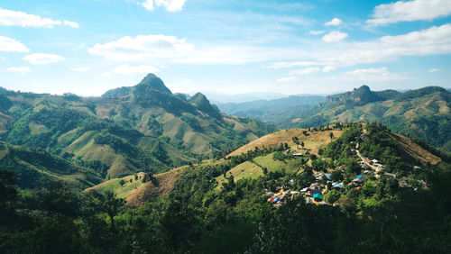 Scenic view of mountains against sky at  mae hong son, thailand.