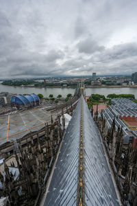 High angle view of bridge over city against sky