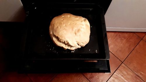 High angle view of bread on table at home