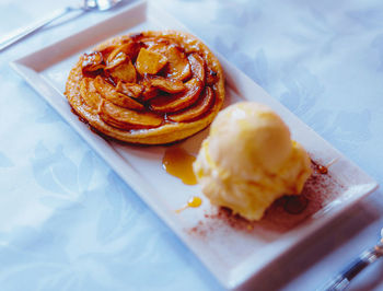 Close-up of dessert in plate on table