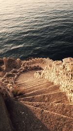 High angle view of rocks on beach