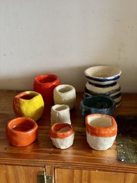 Close-up of pottery on table