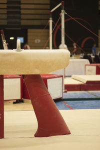 Close-up of empty seats on table in playground