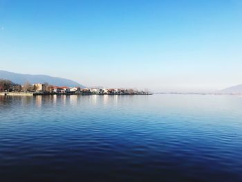 Scenic view of sea against clear blue sky