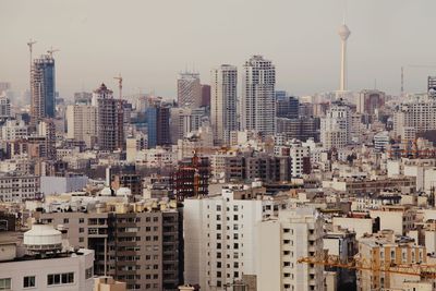 Cityscape against clear sky