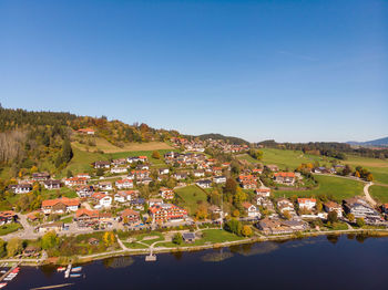 High angle view of hopfen am see against clear blue sky