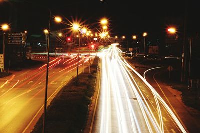 Light trails on road at night