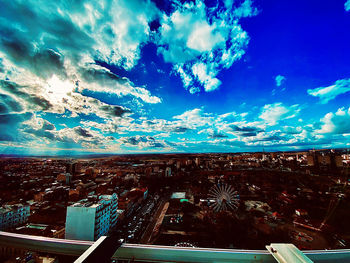 High angle view of road amidst buildings in city