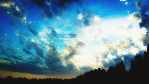 Silhouette trees against cloudy sky