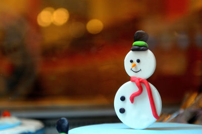 Close-up of snowman candy