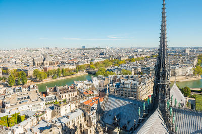 Paris cityscape with aerial architecture, roofs and city view before fire april 15, 2019