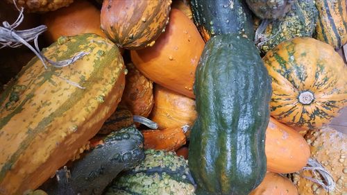 High angle view of pumpkins for sale