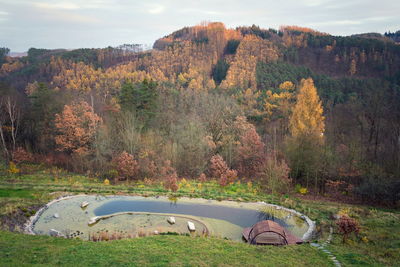 Scenic view of landscape against sky during autumn