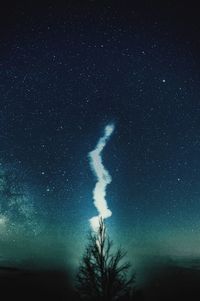 Silhouette tree against star field in sky at night