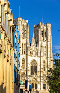 Exterior of buildings against blue sky