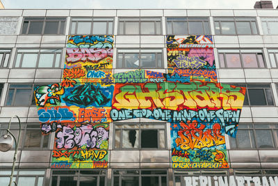 Low angle view of colorful buildings in city