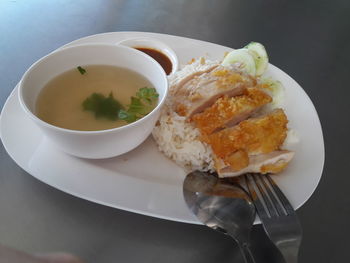 High angle view of food in plate