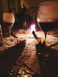 Wine in glass on table at restaurant