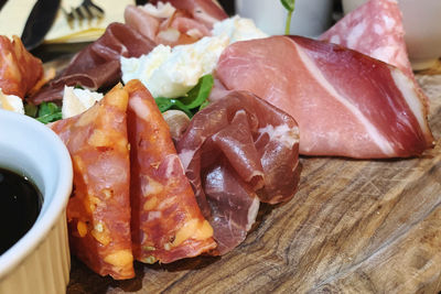 High angle view of food in plate