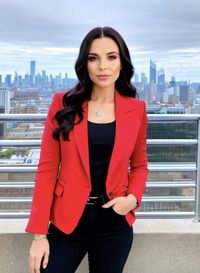 Portrait of young woman standing against building