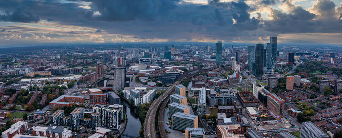 Aerial view of manchester city in uk