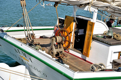 Boats moored on sea