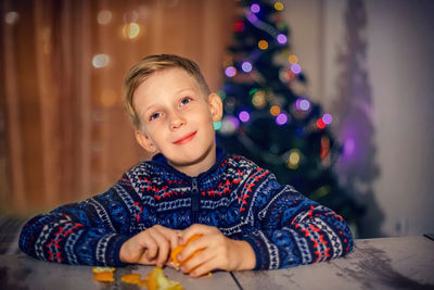 Portrait of boy with christmas tree