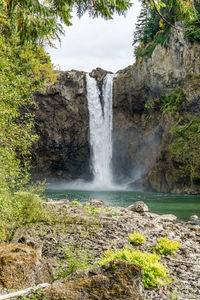 A view of snoqualmie falls from below.