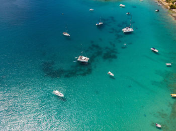 High angle view of sailboat in sea