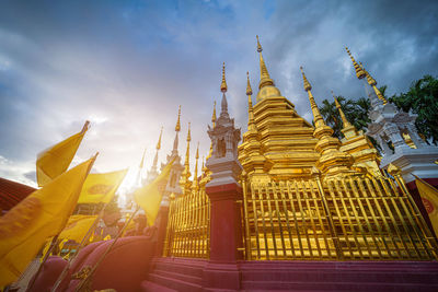 Low angle view of temple building against sky