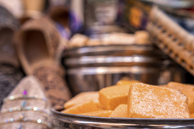 Close up of delicious moroccan sweet for sale at street food stall