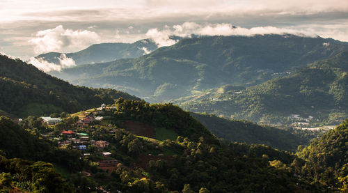 High angle view of mountains against sky