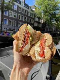 Cropped hand holding food