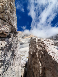 Low angle view of rock formations against sky