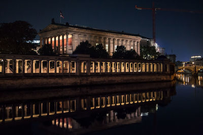 Reflection of illuminated buildings in river at night