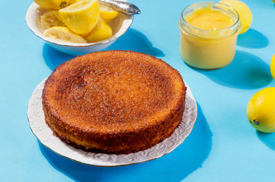 Close-up of dessert in plate on table