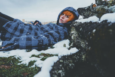 Portrait of young woman during winter