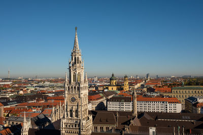 Munich tower of new town hall cityscape with blue sky