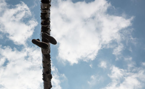 Low angle view of bird on cloudy sky