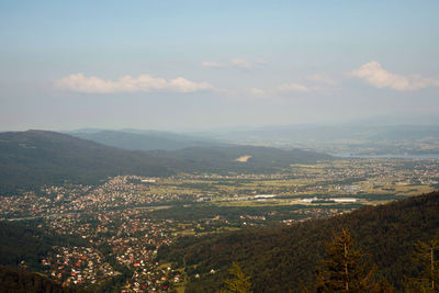 High angle shot of townscape against sky